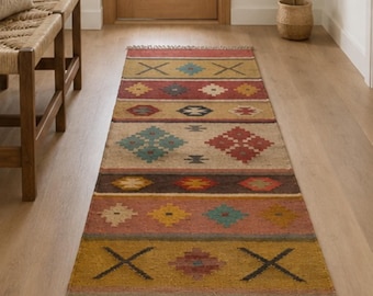 Handwoven Kilim Runner Rug - Vintage Stair Runner Rug, Handmade Jute Runner For Outdoor - Indoor Stair, Hallway Entryway Kitchen Jute Runner
