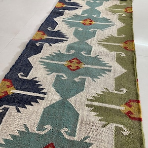 Handwoven Kilim runner Rug - Vintage Handmade Wool Jute Boho Rug Rustic Hallway Runner for Living Room Corridor Carpet Modern Kilim Runner image 3