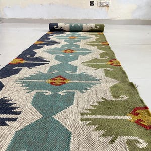 Handwoven Kilim runner Rug - Vintage Handmade Wool Jute Boho Rug Rustic Hallway Runner for Living Room Corridor Carpet Modern Kilim Runner image 6