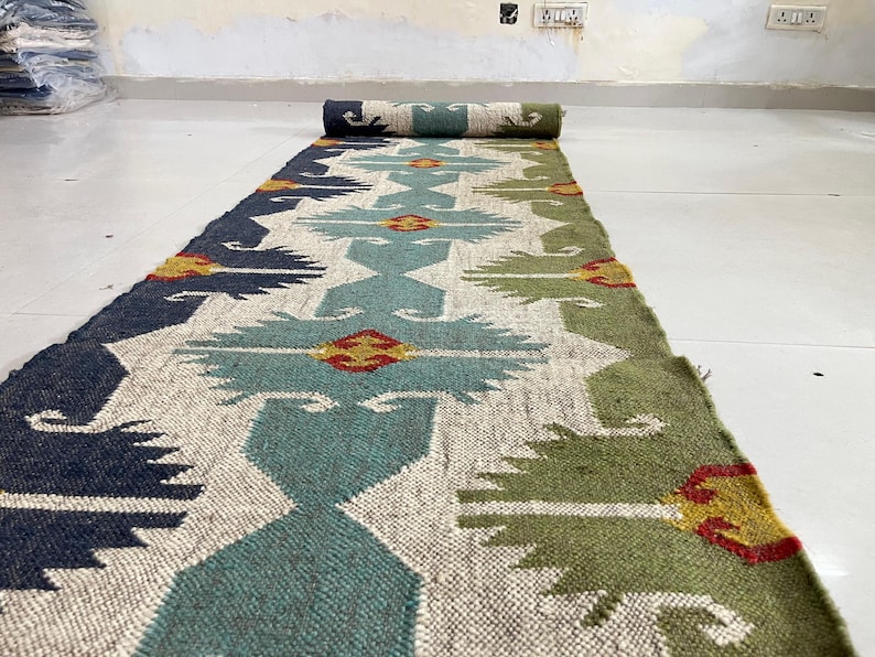 Handwoven Kilim runner Rug - Vintage Handmade Wool Jute Boho Rug Rustic Hallway Runner for Living Room Corridor Carpet Modern Kilim Runner image 6