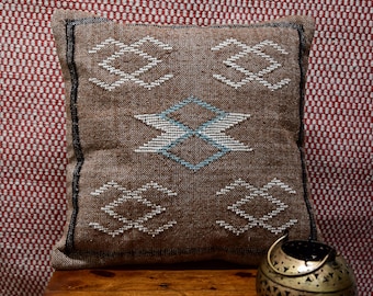 Sabra Handmade Cotton Cushion Cover 18x18 Inch | Boho Pillow Cover | Moroccan Tribal Geometric Throw Pillow | Rustic Handmade Home Decor