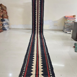 Black Kilim stair runner - Vintage handmade wool & jute boho hallway carpet, outdoor staircase rug, large bohemian boho Indoor rug