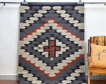 Vintage Wool Jute Kilim Rug – Handwoven Southwestern Tribal rugs, Custom Size Traditional Area Flatweave kilim home decor jute rug