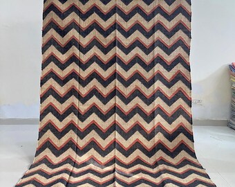 Wool Jute Kilim Rug, Multicolor Chevron Rug, Handwoven Jute Rug, Bohemian Carpet, Geometric Area Rug, Custom Size Rugs, Jute Dhurrie