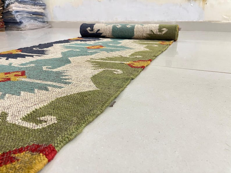 Handwoven Kilim runner Rug - Vintage Handmade Wool Jute Boho Rug Rustic Hallway Runner for Living Room Corridor Carpet Modern Kilim Runner image 7