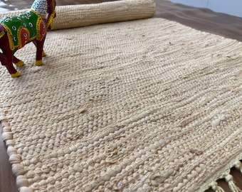 Handwoven Rug - Handmade Cotton Rug for Living Room & Bedroom, Scandinavian Kilim Carpet, Indian Bohemian Rug, Wool Area Rug In Custom Size