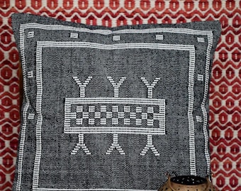 Grey Handwoven Moroccan Cactus Cotton Pillow Cover - Indian Handmade Boho Kilim Cushion Cover, 18x18 Inch Boho Pillow Cover, Christmas Gift