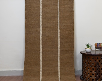 Runner for Stair, Handwoven Kilim Runner Rug, Wool Jute Hallway Runner, Custom Size Runner, Bed side Runner, White Border Runner