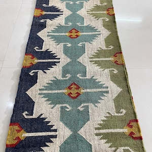 Handwoven Kilim runner Rug - Vintage Handmade Wool Jute Boho Rug Rustic Hallway Runner for Living Room Corridor Carpet Modern Kilim Runner image 8