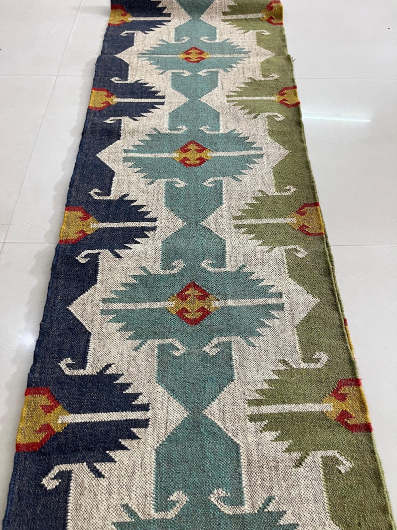Handwoven Kilim runner Rug - Vintage Handmade Wool Jute Boho Rug Rustic Hallway Runner for Living Room Corridor Carpet Modern Kilim Runner image 8