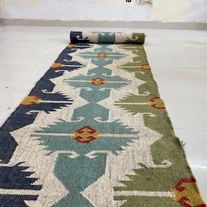 Handwoven Kilim runner Rug - Vintage Handmade Wool Jute Boho Rug Rustic Hallway Runner for Living Room Corridor Carpet Modern Kilim Runner image 5