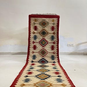 Kilim Stair Runner - Vintage Rustic Home Decor, Handmade Large Jute Hallway Rug, Bohemian Washable Kilim for Indoor or Outdoor Stairs