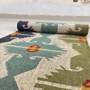Handwoven Kilim runner Rug - Vintage Handmade Wool Jute Boho Rug Rustic Hallway Runner for Living Room Corridor Carpet Modern Kilim Runner image 4