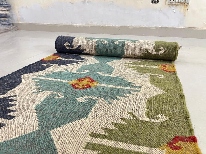 Handwoven Kilim runner Rug - Vintage Handmade Wool Jute Boho Rug Rustic Hallway Runner for Living Room Corridor Carpet Modern Kilim Runner image 4