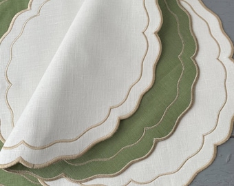 Round Linen Placemat and Napkin Set Reversible Table Linen Festive decoration