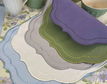Linen Placemats Set of two : Elegant Embroidered Table Decor, Festive Gift