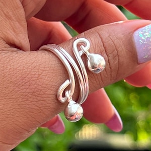 Adjustable Sterling Silver Ball Ring: Minimalist Open Band