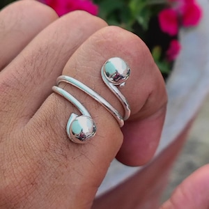 Minimalist Sterling Silver Dual Ball Adjustable Ring