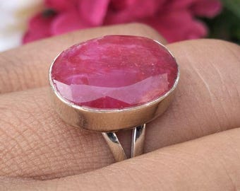 Handmade Ruby Ring - 925 Sterling Silver Band - Dainty July Birthstone Stacking Jewelry