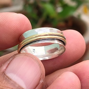 Spinner Ring for Anxiety | Sterling Silver Meditation Ring | Unisex Fidget Ring | Boho Mixed Metal Band | Gift for Him or Her | Wedding Ring