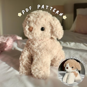 Patrón PDF de Cachorro Dorado a Crochet + Cachorro con Parche / Peluche de Cachorro de Pelo Amigurumi 2 en 1 a Crochet
