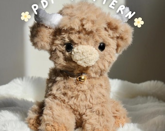 Crochet Highland Cow PDF Pattern | Cute Sitting Highland Cow Plush