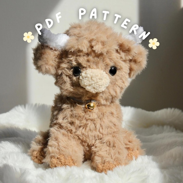 Crochet Highland Cow PDF Pattern | Cute Sitting Highland Cow Plush