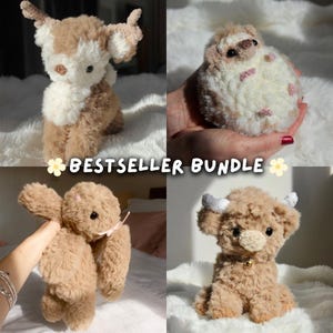 Gehaakte pdf-patroon bestsellerbundel | Gehaakte amigurumipatronen van hert, hooglandkoe, egel en slappe konijn