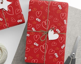 Red Heart Pattern Wrapping Paper - Romantic Gift Wrap for Valentine's Day & Anniversaries