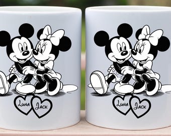 Personalized Couple Mouse Matching Mug Set,Minnie and Mickey Mouse couples set mugs,Love Valentines Day Cups,Lo Ve Coffee Mug,Husband Wife