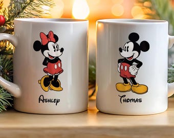 Personalized Couple Mouse Matching Mug Set,Minnie and Mickey Mouse couples set mugs,Love Valentines Day Cups,Lo Ve Coffee Mug,Husband Wife