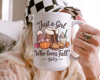 Custom Girl who loves Fall Mug,Halloween Mug,Fall Coffee Mug,Gift for Her,Autumn Mug,best friend birthday gift,Fall season lover,pumpkin mug