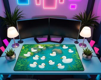 Desk Mat Aesthetic, Lofi Desk Mat, Cute Duck Gaming Mouse Pad, Kawaii Duckling Deskmat, Cozy Gamer Girl Gifts
