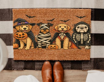 Felpudo de Halloween con perros fantasma, divertido felpudo de Halloween, felpudo de bienvenida de Halloween, para amantes de los perros, bonita decoración de Halloween, regalo de Halloween