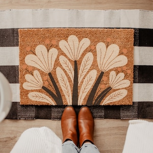Vintage Abstract Floral Doormat, Colorful Modern Flower Welcome Mat, Botanical Entry Rug, Artsy Home Decor, Nature Inspired Gift for Her