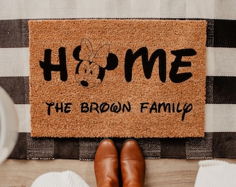 Home Disney Doormat, Mickey Minnie Guest Doormat, Mickey Decor, Personalized Doormat, Housewarming Gift, Porch Decor, Family Name Doormat