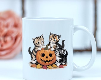 Vintage Halloween Black Cat Pumpkin Mug, Fall Mug, Cat Mom Gift, Boo Basket, Retro Black Cat Halloween, Spooky Cute, Fall Coffee Bar Decor