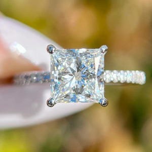 2.80 CT Princess Cut Moissanite Engagement Ring | 14K White Gold Plated | Women’s Bridal, Anniversary & Proposal Jewelry&quot;