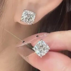 4.0 TCW Cushion Cut Moissanite Stud Earrings | Push Back | 14K White Gold Plated | Bridal & Anniversary Jewelry