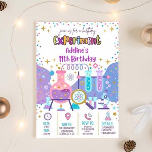 Editable Girl Science Birthday Invitation | Kids Lab Party Invite |  Experiment Birthday | digital download