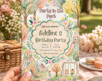 Editable Park Birthday Invitation | Girl Playground Party Template (Digital Download)