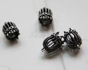 2 Pcs Oxidized Silver Plated Brass Base Charm-Cone-Bird Cage 15x9mm 5500Z-M-243