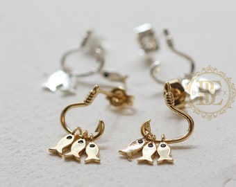 2 Pieces (One Pair) / Earring Findings / Earring Post / With Sterling Silver Pin - Fish 15.5*13.7mm (C4655)