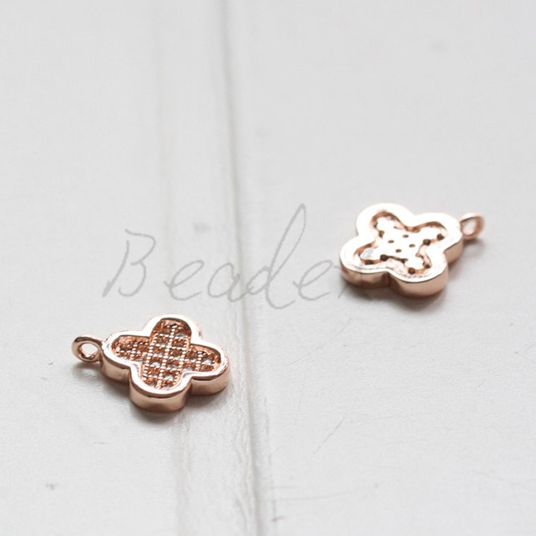 One Piece / Clover With Rhinestone / Rose Gold Plated / Real Rose