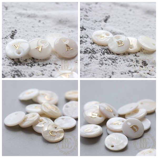 Natural Shell with Gold Alphabet Charm - Alphabet - Letter - Round 11mm (G44)