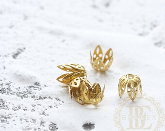 40 Pieces / Raw Brass / Brass Base / Flower / Bead Cap / Flower Cap / Cap (C3897)