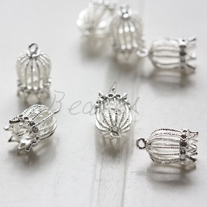 One Piece / Bird Cage / Silver Plated / Real Silver / Brass Base / Charm / Cone (Z5500)