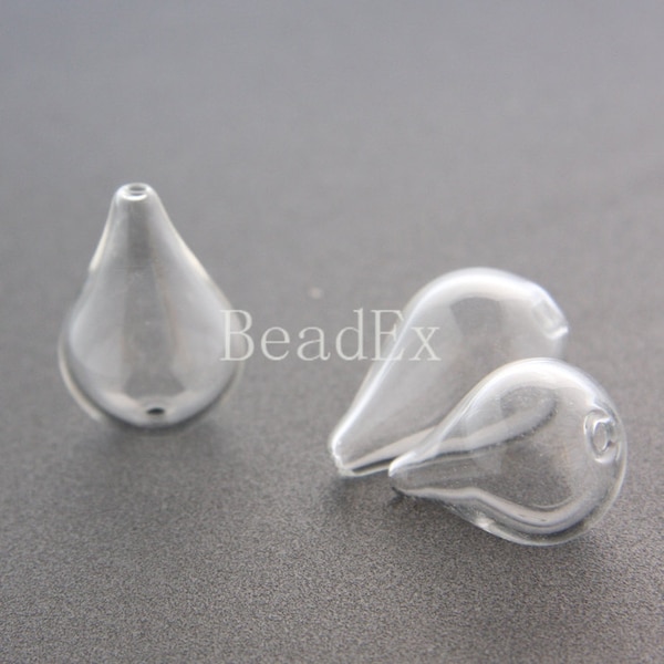 6個 / 手吹き / 中空ガラスビーズ / ティアドロップ / クリア / 26 x 18 mm (17H5/G85)