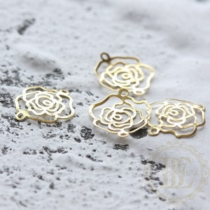 50 Pieces / Raw Brass / Brass Base / Curved / Flower / Rose / Link 13*15mm (C3899)