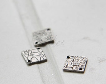 4 Pieces / Oxidized Silver Plated / Real Silver / Brass Base / Finding / Texture / Link (C1757//P330B)